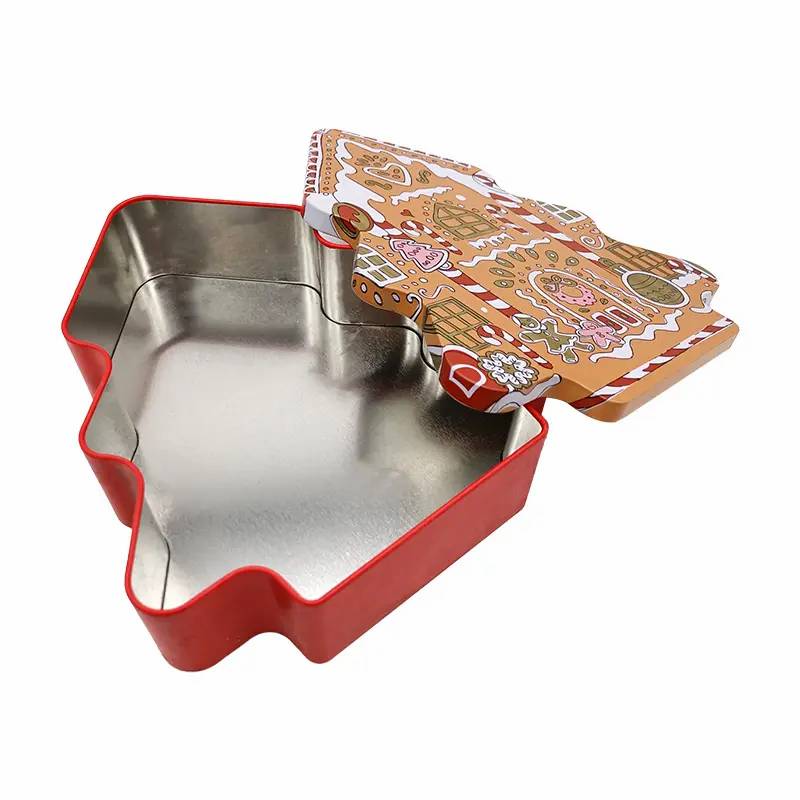 Multipurpose Decorative Tree Shaped Metal Christmas Tn Box for Gift Candy Cookie Package