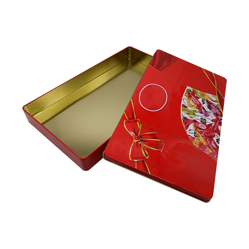 Shiny and Durable Rectangular Red Metal Candy Tin Box for Sweet Treats