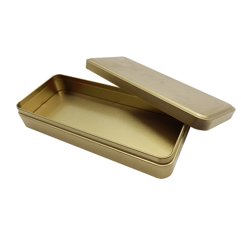 Exquisite Gold Rectangular Gift Tin Box and Durable Tin Box Rectangular for Stylish Storage and Packaging