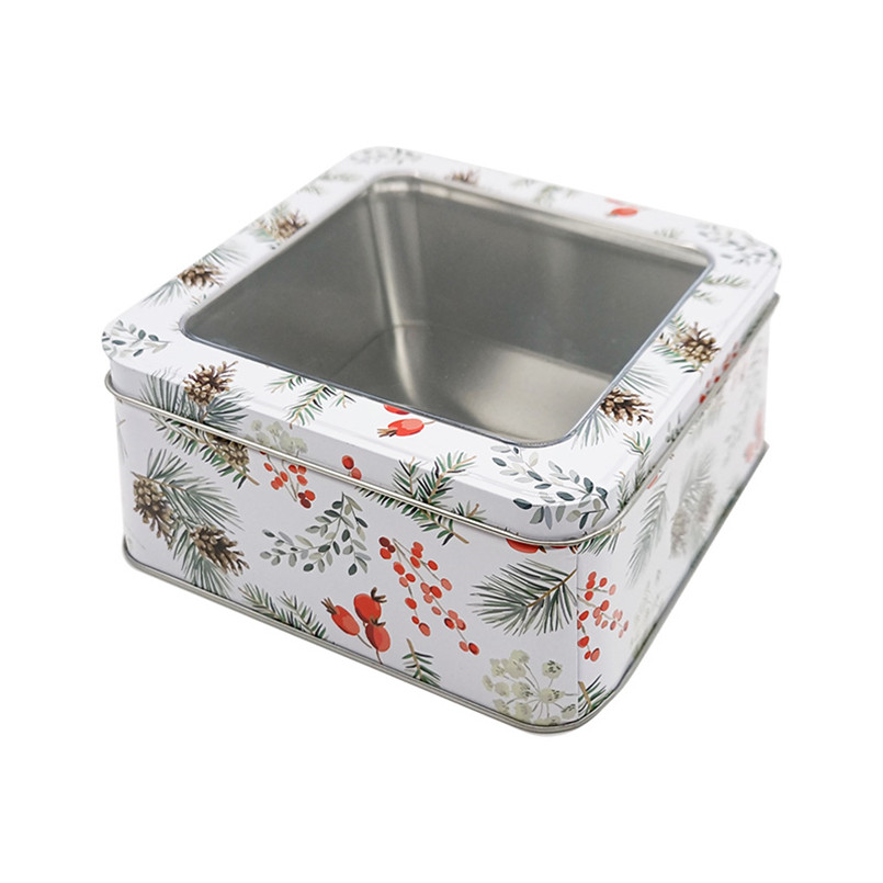 Vibrant Elegant Wholesale CMYK Square Gift Tin Box with Transparent PVC Window