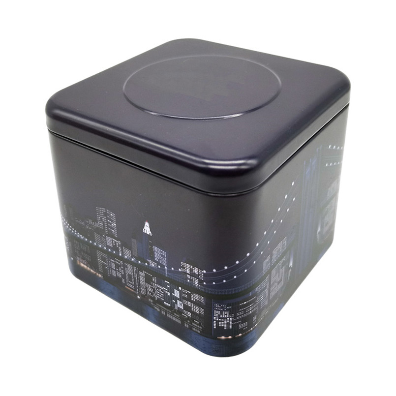 Matte Finish Printed Black Metal Tea Tin - Square Metal Tin Can for Tea