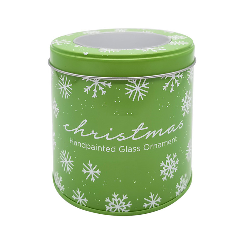 Premium Quality Small Round Christmas Tin Cookie Box with Clear Window