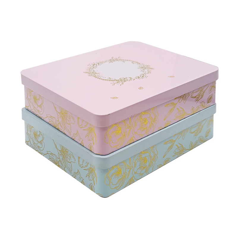 Fashion Security Blue Color Rectangle Shape Customized Cosmetic Tin Box