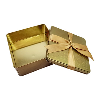 Custom Polygon Custom Glossy Finish Tin Box With Ribbons