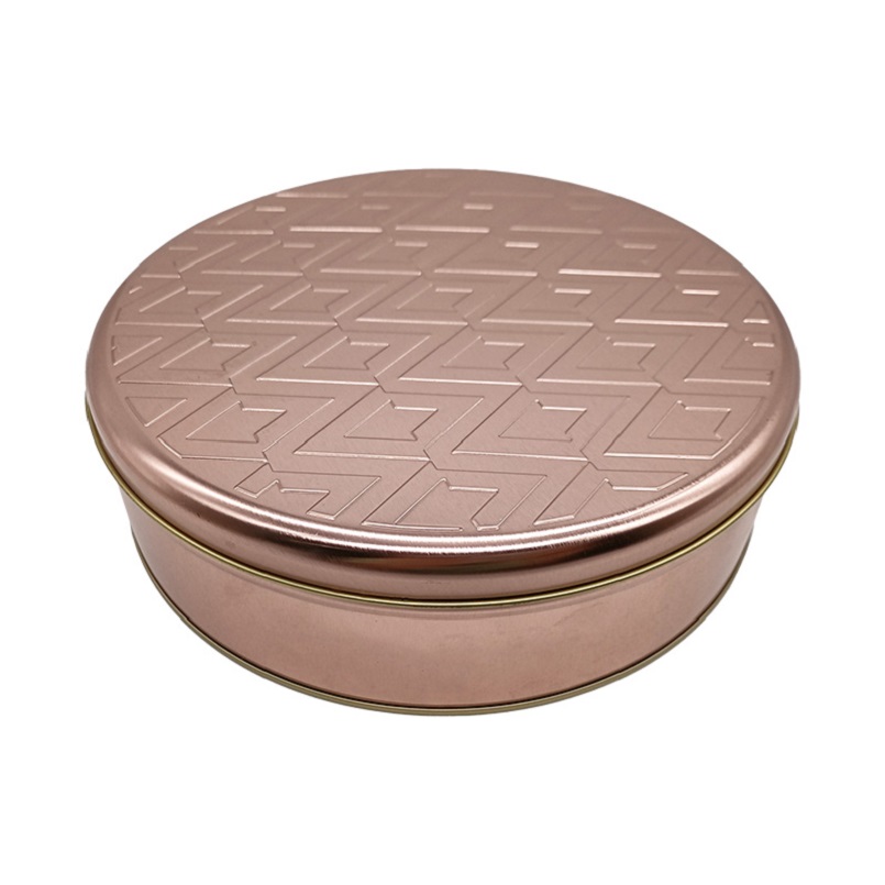 Premium Pattern Printing Round Shape Gold Metal Cookie Tin Gift Box