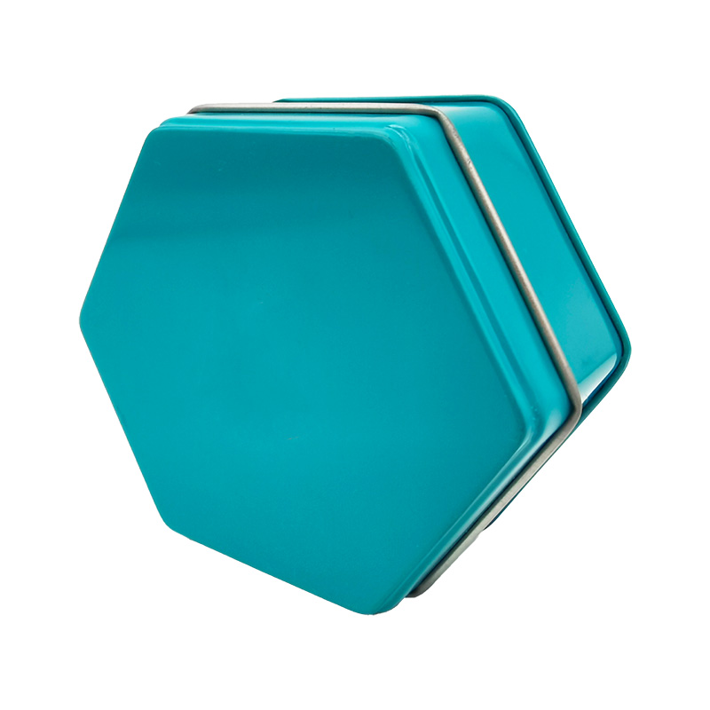 Glossy Finish Candy Hexagonal Printed Tin Box With Embossing