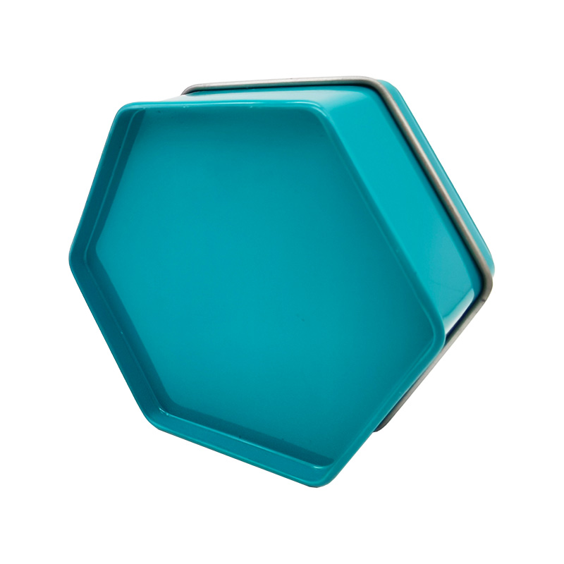 Glossy Finish Candy Hexagonal Printed Tin Box With Embossing