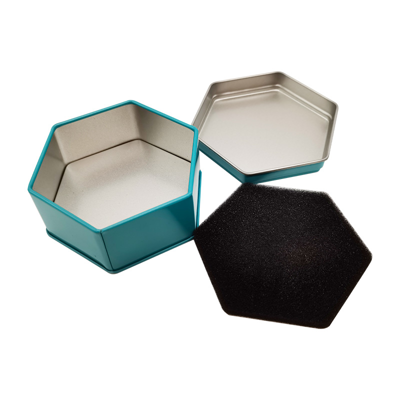 Glossy Finish Candy Hexagonal Printed Tin Box With Embossing