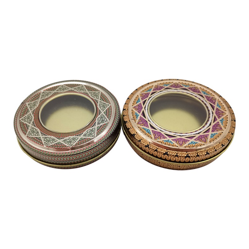 good quality Fashionable Metal Round Cookie Biscuit Box Tin Can With Window wholesale