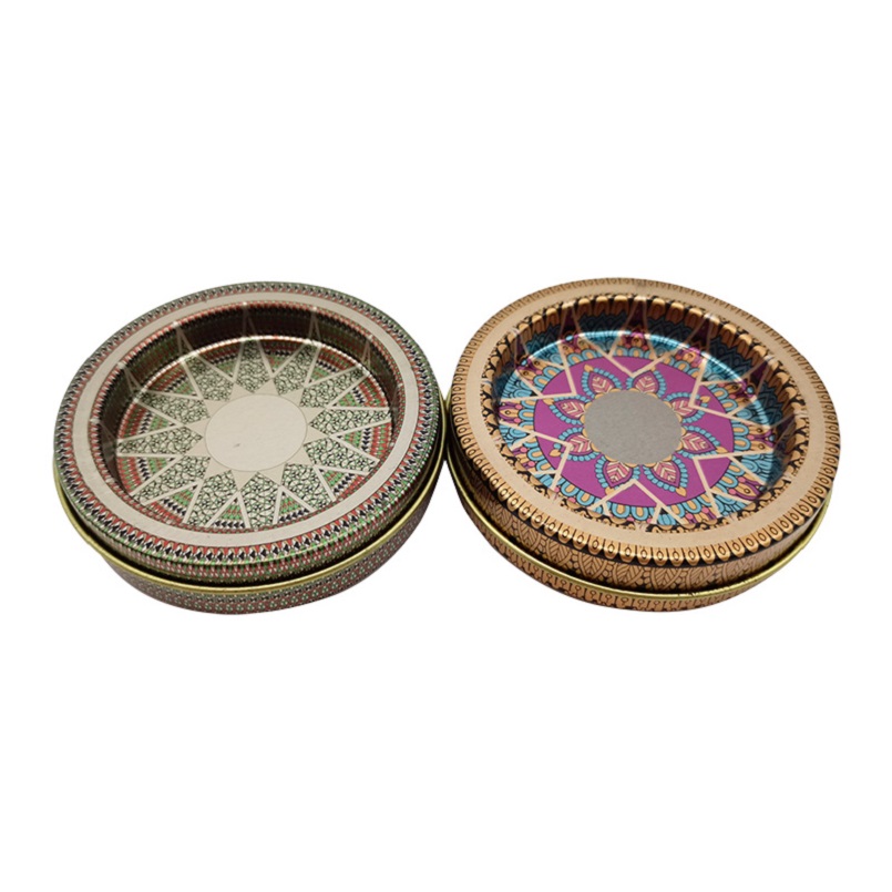 Portable Festival Decorative Metallic Gift Box Round Cookie Packaging Tin