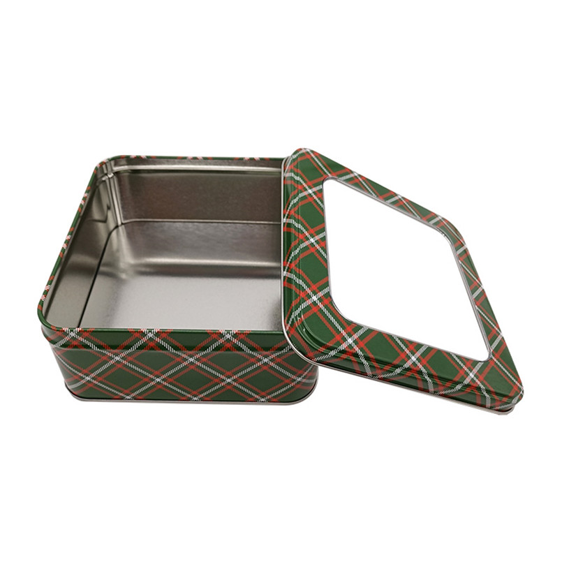 Classic Gift Package Tinplate Strong Sealing Square Tin Cookie Box with Window