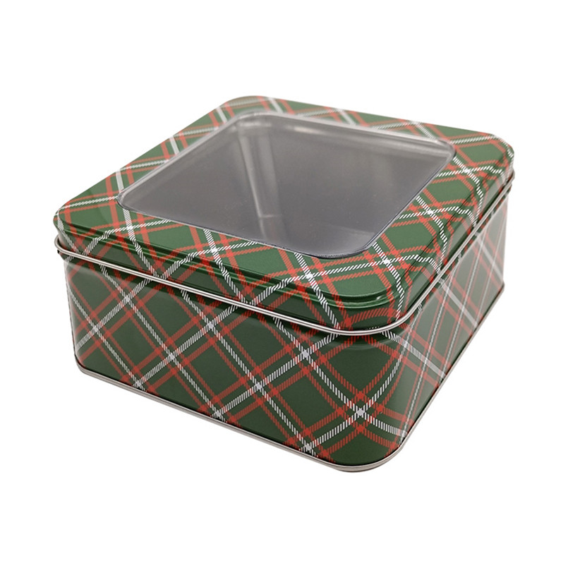 Classic Style Rust Prevention Tinplate Square Biscuit Tin Gift Box with Window