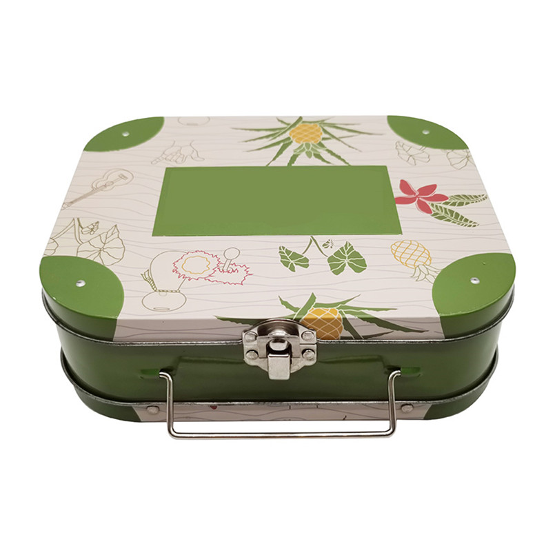 good quality Portable Tinplate Large Capacity Custom Child Proof Tin Box with Lock and Handle wholesale