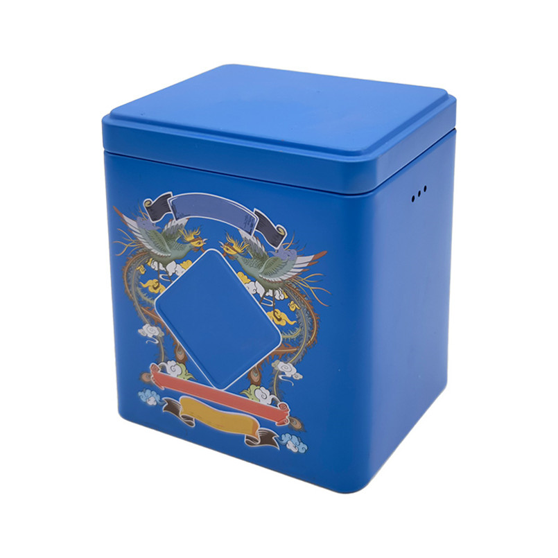 Rectangular Bright Blue Color Customized Unique Empty Tin Box for Tea Packing