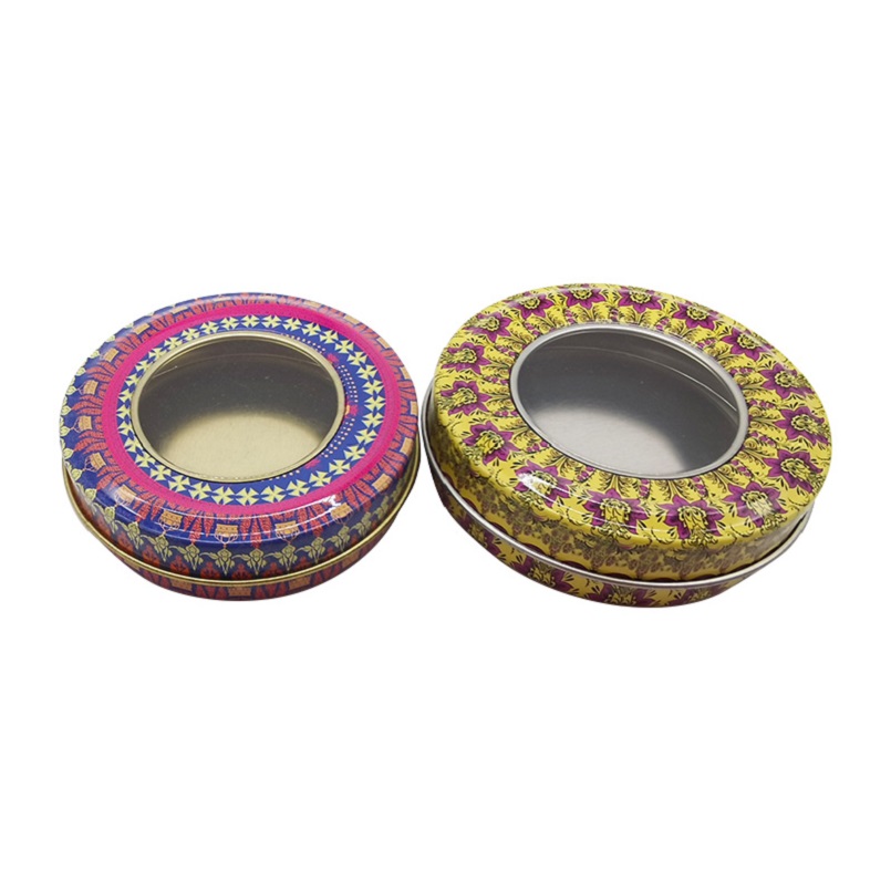 Factory Sale Vintage Metal Window Round Custom Printed Metal Tin Box for Candy