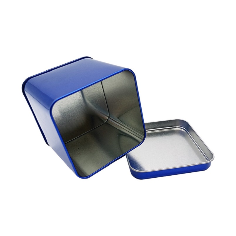 OEM Fashionable Blue Color Recycled Food Safe Metal Cookie Small Square Tin Box