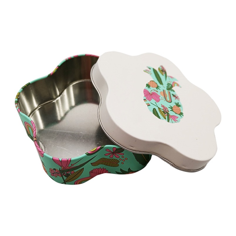 Colored Print Tinplate Innovative Flower Shape Tin Box for Fruity Candy Chocolates Gift