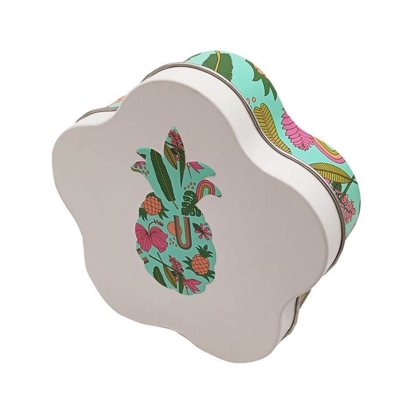 Colored Print Tinplate Innovative Flower Shape Tin Box for Fruity Candy Chocolates Gift