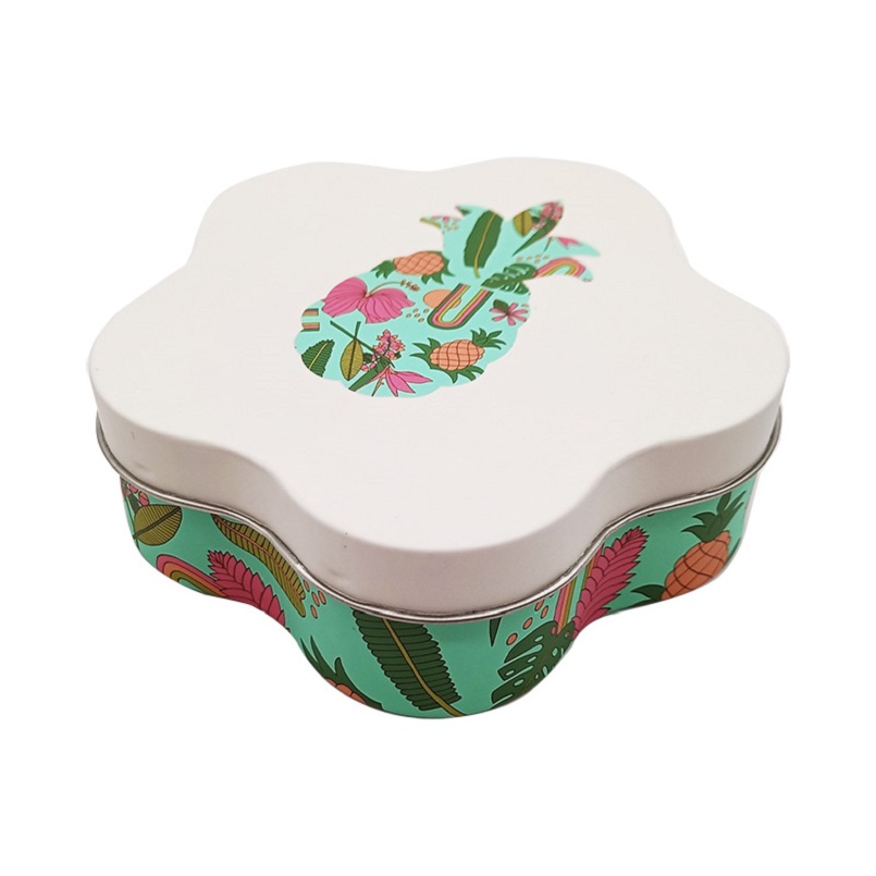 good quality Colored Print Tinplate Innovative Flower Shape Tin Box for Fruity Candy Chocolates Gift wholesale