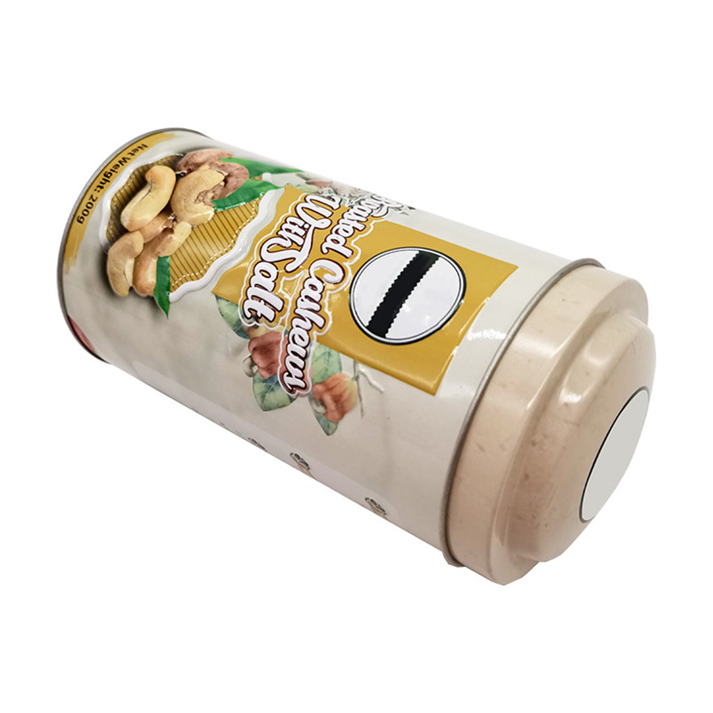 Custom Recycled Tinplate Round Tall Food Grade Tin Cans With Lid For Mixed Nuts