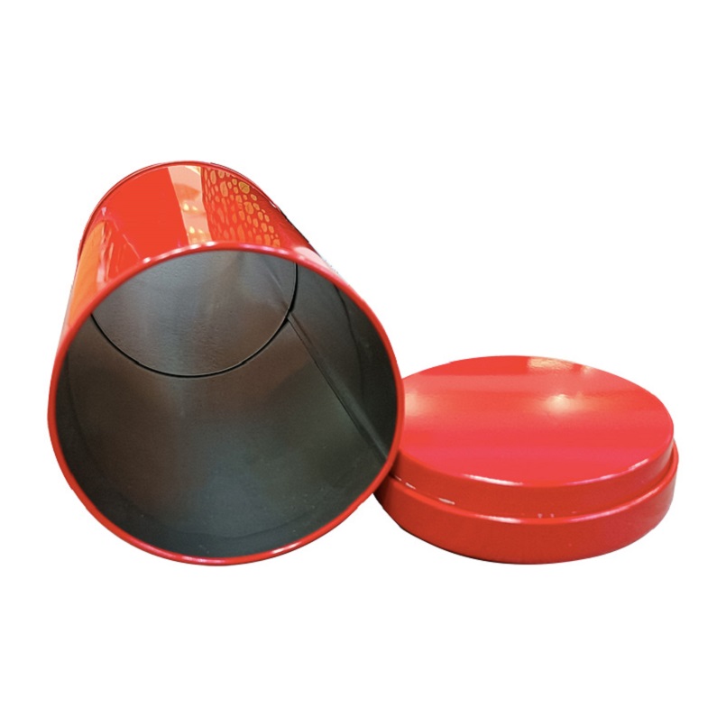 Best Selling Eco-Friendly Printed Tinplate Red Cylinder Tea Tin Can